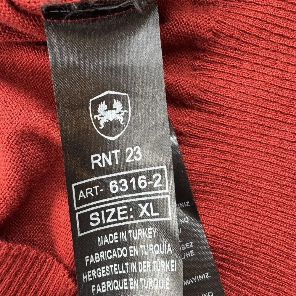 RNT23 Ron Tomson Polo Sweater Mens XL Red Black Colorblock Long Sleeve